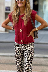 Einreihiger, kurzer Strickjackenpullover mit Tasche und grobem Strick